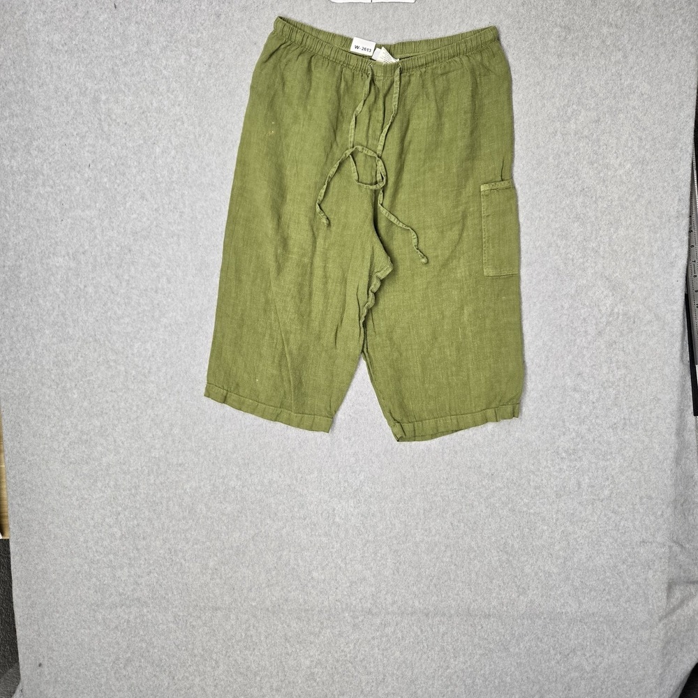 VINTAGE Hot Cotton By Marc Ware Women Shorts M Green Linen Coastal Beach USA